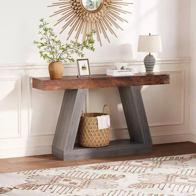 Console étroite de 55 pouces - Table de canapé d'entrée à 2 niveaux pour couloir, salon, foyer, bureau - Table d'appoint mince derrière le canapé
