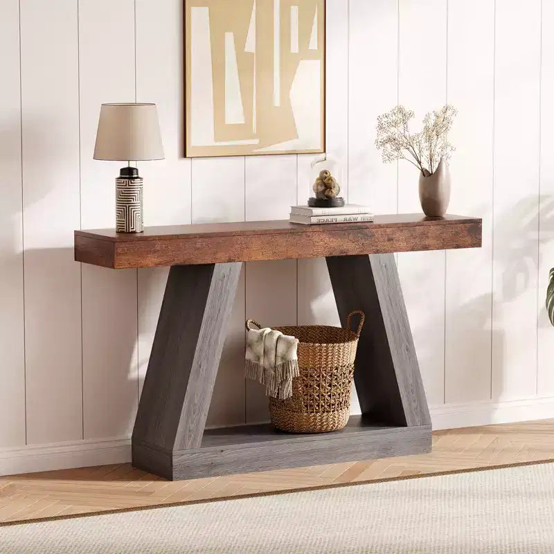 Console étroite de 55 pouces - Table de canapé d'entrée à 2 niveaux pour couloir, salon, foyer, bureau - Table d'appoint mince derrière le canapé