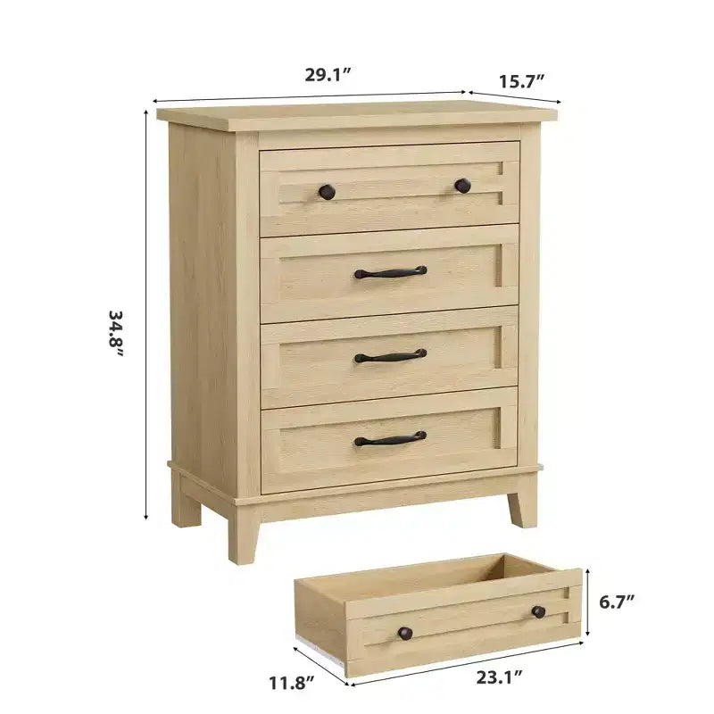 CuisinSmart Commode 4 tiroirs pour chambre, commode verticale de 89 cm de haut avec grand rangement, commode en bois autoportante pour salon