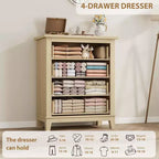 CuisinSmart Commode 4 tiroirs pour chambre, commode verticale de 89 cm de haut avec grand rangement, commode en bois autoportante pour salon