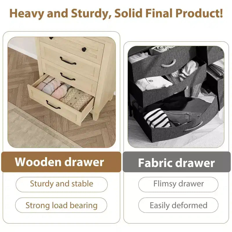CuisinSmart Commode 4 tiroirs pour chambre, commode verticale de 89 cm de haut avec grand rangement, commode en bois autoportante pour salon