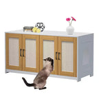 Double Cat Litter Box Enclosure 47 - 2 Cats Hidden Litter Furniture With Sisal Scratching Doors, Wood Cabinet For Indoor Cats