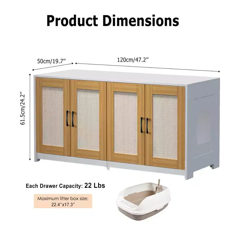Meuble Cache Litière Double pour Chats 47 - Meuble à Litière Discret pour 2 Chats avec Portes Griffoir en Sisal, Meuble en Bois pour Chats d'Intérieur