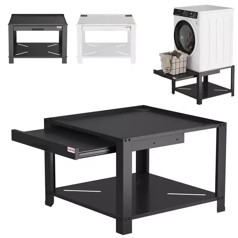 Global Laundry Pedestal Stand for Washer and Dryer - Sturdy Anti-Vibration Metal Base with Pullout Shelf, 800 lbs Capacity, Freestanding Storage Rack