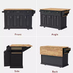 Desserte de cuisine roulante Homy Casa avec plateau en bois et armoires de rangement, Noir
