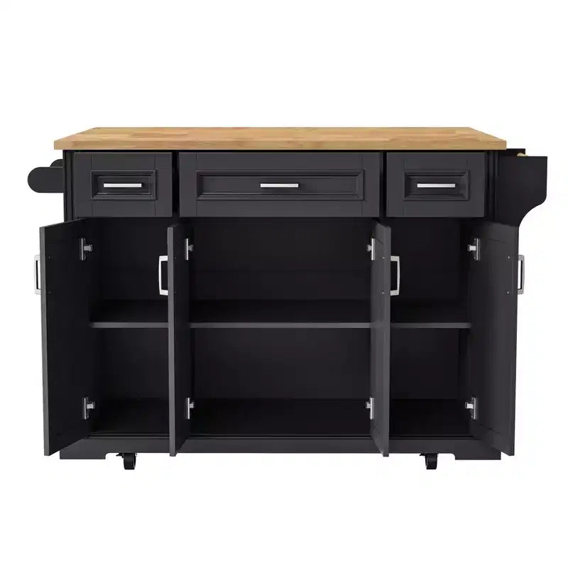 Desserte de cuisine roulante Homy Casa avec plateau en bois et armoires de rangement, Noir