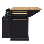 Desserte de cuisine roulante Homy Casa avec plateau en bois et armoires de rangement, Noir