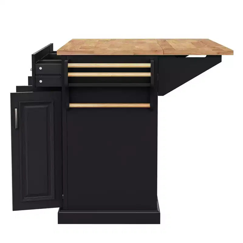 Desserte de cuisine roulante Homy Casa avec plateau en bois et armoires de rangement, Noir