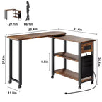 Garvee Table d'appoint rotative à 360° avec station de charge, table d'appoint pivotante avec sac de rangement et 6 roulettes verrouillables, table mobile pour chambre et salon