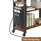 Garvee Table d'appoint rotative à 360° avec station de charge, table d'appoint pivotante avec sac de rangement et 6 roulettes verrouillables, table mobile pour chambre et salon
