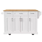 HomyCasa Îlot de cuisine roulant avec plateau en bois et armoires de rangement, blanc