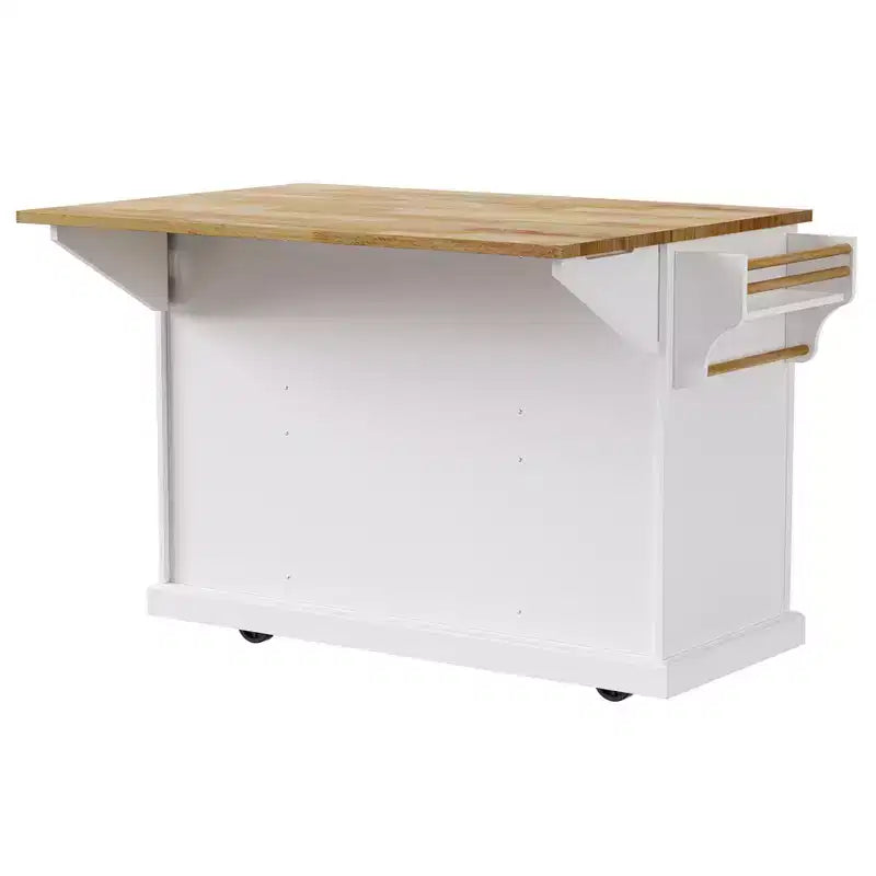 HomyCasa Îlot de cuisine roulant avec plateau en bois et armoires de rangement, blanc
