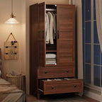 72 Wooden Armoire Wardrobe Closet with 2 Drawers, Hanging Rod, 18 Adjustable Shelves, and Doors for Bedroom Storage, Tall Clothing Cabinet