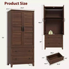 Armoire de rangement en bois de 183 cm avec 2 tiroirs, tringle à vêtements, 18 étagères réglables et portes pour chambre à coucher, grande armoire à vêtements