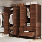 Armoire de rangement en bois de 183 cm avec 2 tiroirs, tringle à vêtements, 18 étagères réglables et portes pour chambre à coucher, grande armoire à vêtements
