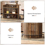 Table de bar Lantine à 4 niveaux, 100 cm de haut avec repose-pieds, en forme d'arc, armoire à vin moderne pour bar de maison, salon, marron rustique.