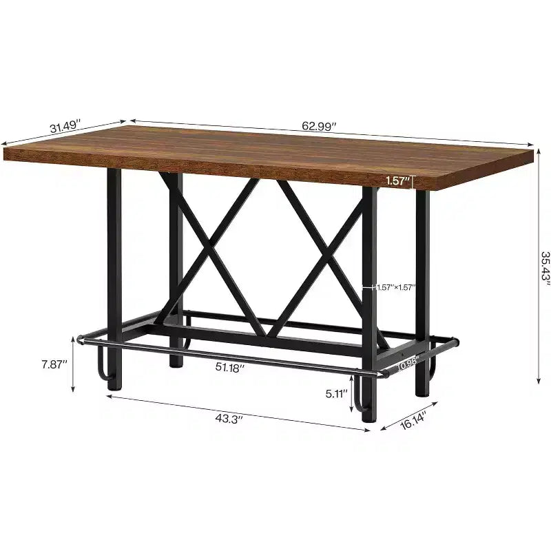 Table de bar Lantine 63 pouces, Table de pub industrielle hauteur comptoir avec repose-pieds en métal pour salle à manger, bar à domicile, marron
