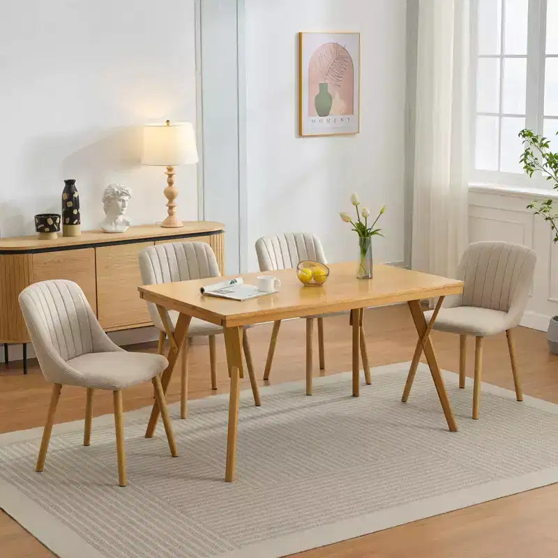 Chaises de salle à manger, chaises de cuisine modernes rembourrées en tissu, chaises de salle à manger à dossier avec pieds en chêne, lot de 4 chaises de salle à manger sans accoudoirs pour salle à manger