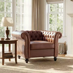 Fauteuil d'appoint Chesterfield vintage avec revêtement en PU et accoudoirs volutes, pieds en bois massif, canapé une place pour salon ou bureau - Panipeachy