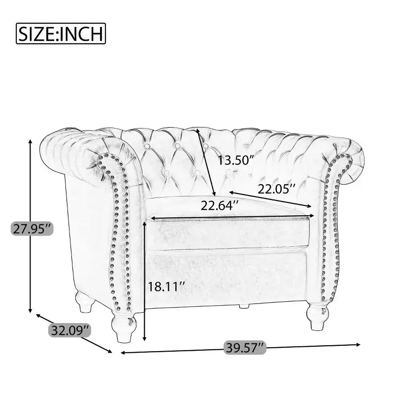 Fauteuil d'appoint Chesterfield vintage avec revêtement en PU et accoudoirs volutes, pieds en bois massif, canapé une place pour salon ou bureau - Panipeachy