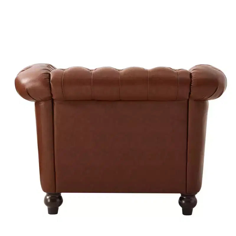 Fauteuil d'appoint Chesterfield vintage avec revêtement en PU et accoudoirs volutes, pieds en bois massif, canapé une place pour salon ou bureau - Panipeachy