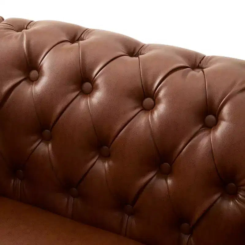 Fauteuil d'appoint Chesterfield vintage avec revêtement en PU et accoudoirs volutes, pieds en bois massif, canapé une place pour salon ou bureau - Panipeachy