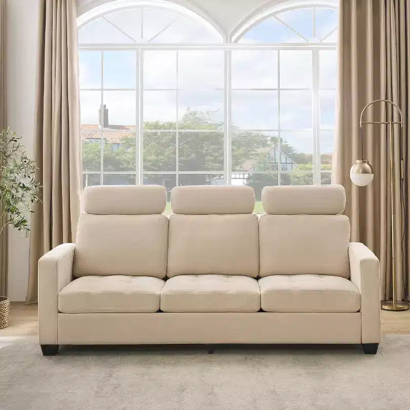 3 Seat Sofa Couch, 89 Modern Sofa with Armrests, Sofa with Extra Deep Seat Couches for Living Room Bedroom Apartment and Office Chenille Beige