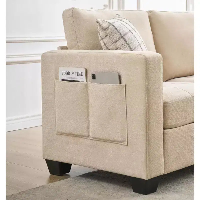 Canapé 3 places, canapé moderne 89 avec accoudoirs, canapé avec sièges extra profonds pour salon, chambre, appartement et bureau, en chenille beige.