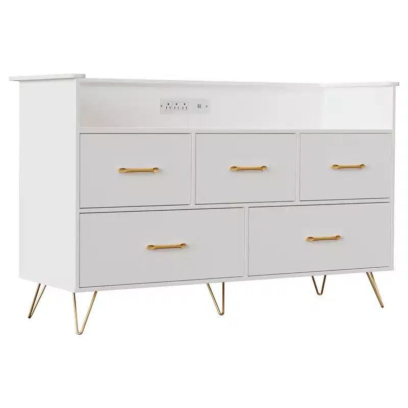Commode moderne pour chambre à coucher, commode de rangement en bois avec lumières LED et station de charge, commode blanche pour placard, couloir, entrée
