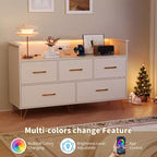 Commode moderne pour chambre à coucher, commode de rangement en bois avec lumières LED et station de charge, commode blanche pour placard, couloir, entrée