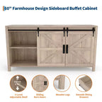 Buffet de ferme 60" avec portes coulissantes et 4 tiroirs, Meuble TV, Table console, Meuble de cuisine avec rangement