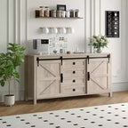 60 Farmhouse Sideboard Buffet Cabinet with Sliding Barn Doors & 4 Drawers, TV Stand Coffee Bar Console Table Kitchen Cabinet with Storage