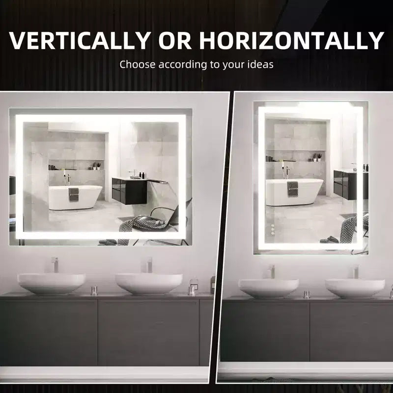 Miroir de salle de bain à double rétroéclairage LED Miroir mural de vanité moderne avec anti-buée, verre incassable, fonction de mémoire, montage horizontal ou vertical