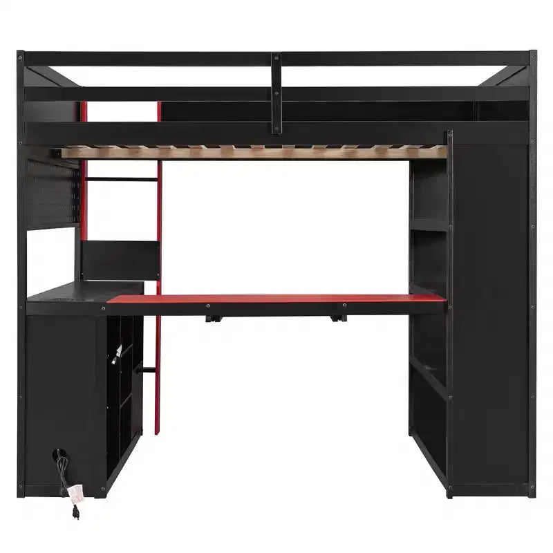 Lit mezzanine complet moderne de jeu Luxystar avec bureau éclairé et tablette coulissante pour clavier, panneau perforé, bibliothèque de rangement
