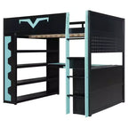 Lit mezzanine complet moderne de jeu Luxystar avec bureau éclairé et tablette coulissante pour clavier, panneau perforé, bibliothèque de rangement