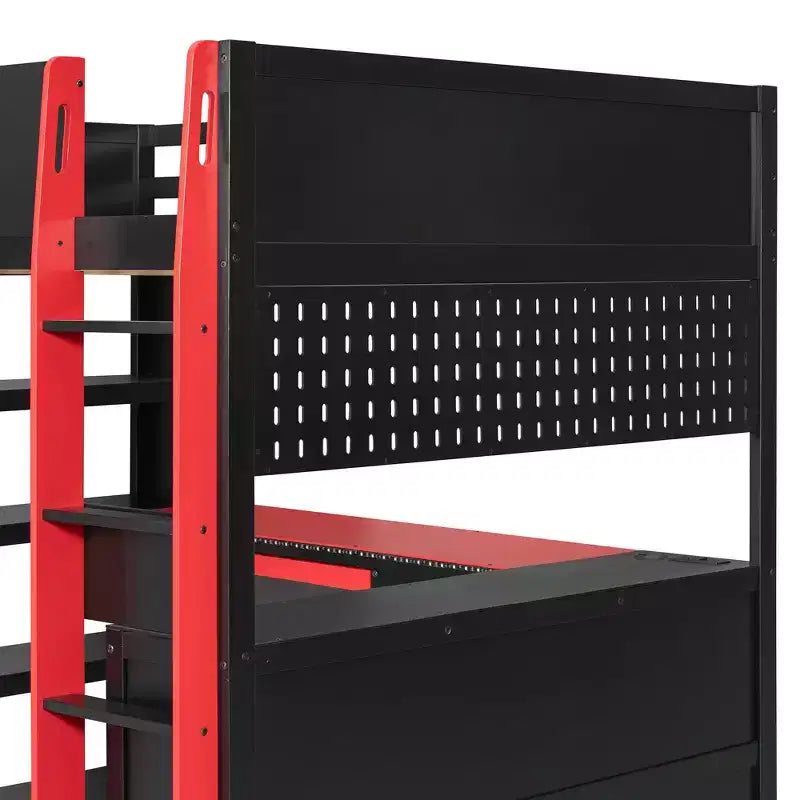 Lit mezzanine complet moderne de jeu Luxystar avec bureau éclairé et tablette coulissante pour clavier, panneau perforé, bibliothèque de rangement