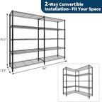 Étagère de Rangement 5 Niveaux 70 L Robuste en Fil Métallique, Étagères de Garde-Manger en Forme de L pour Cuisine & Garage Étagère Métallique Industrielle pour la Maison