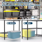 Étagère de Rangement 5 Niveaux 70 L Robuste en Fil Métallique, Étagères de Garde-Manger en Forme de L pour Cuisine & Garage Étagère Métallique Industrielle pour la Maison