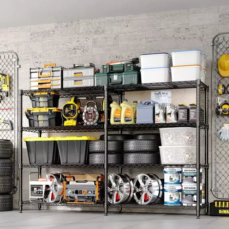 Étagère de Rangement 5 Niveaux 70 L Robuste en Fil Métallique, Étagères de Garde-Manger en Forme de L pour Cuisine & Garage Étagère Métallique Industrielle pour la Maison
