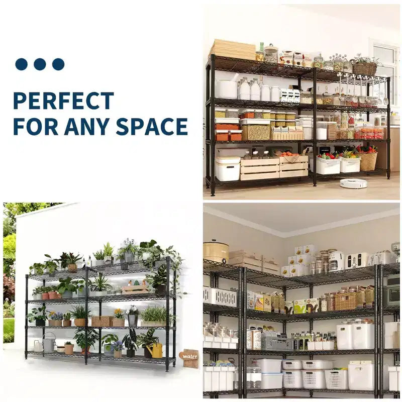 Étagère de Rangement 5 Niveaux 70 L Robuste en Fil Métallique, Étagères de Garde-Manger en Forme de L pour Cuisine & Garage Étagère Métallique Industrielle pour la Maison