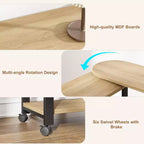Table d'appoint de canapé rotative à 360°, Table de bout mobile à 2 niveaux, Pochette de rangement supplémentaire, 6 roulettes pivotantes verrouillables, Table de canapé polyvalente