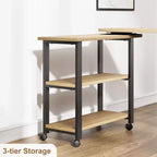 Table d'appoint de canapé rotative à 360°, Table de bout mobile à 2 niveaux, Pochette de rangement supplémentaire, 6 roulettes pivotantes verrouillables, Table de canapé polyvalente