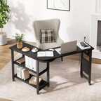 Table d'appoint de canapé rotative à 360°, Table de bout mobile à 2 niveaux, Pochette de rangement supplémentaire, 6 roulettes pivotantes verrouillables, Table de canapé polyvalente