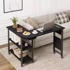 360 Rotating Sofa Side Table  2-Tier Movable End Table  Extra Storage Pocket, 6 Lockable Swivel Wheels, Versatile Couch Table