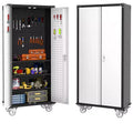 72 H Metal Storage Cabinet with Wheels, Garage Storage Cabinet with Adjustable Shelves and 2 Doors for Garage Home Office Utility Room