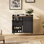 Cave à Vin, Meuble Bar à Vin avec Portes Cannelées, Petit Buffet Moderne avec Casier à Vin et Porte-Verres