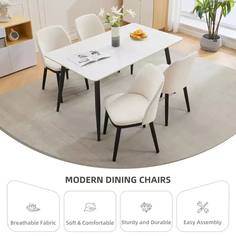 Chaises de salle à manger modernes, lot de 4 ou 6, chaises d'appoint rembourrées en lin avec dossier incurvé et pieds en bois robustes, pour cuisine, salle à manger, salon
