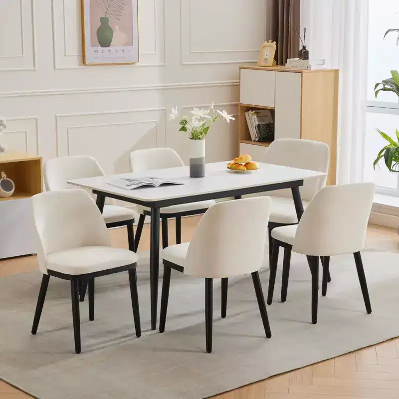 Chaises de salle à manger modernes, lot de 4 ou 6, chaises d'appoint rembourrées en lin avec dossier incurvé et pieds en bois robustes, pour cuisine, salle à manger, salon