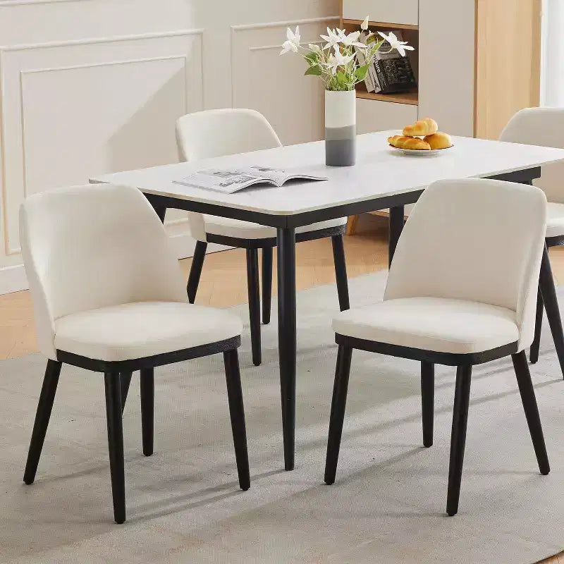 Chaises de salle à manger modernes, lot de 4 ou 6, chaises d'appoint rembourrées en lin avec dossier incurvé et pieds en bois robustes, pour cuisine, salle à manger, salon