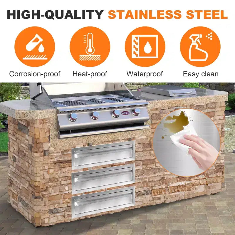 Tiroir de cuisine extérieur en acier inoxydable de 24 po, montage encastré, rangement pour îlot de barbecue, pour station de gril, argent